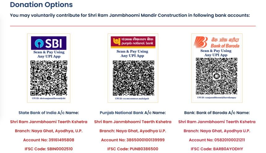 ram mandir trust sbi bank account number